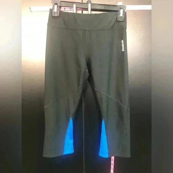 Reebok Playdry Mid waist crop wide calf Athletic leggings,Key pocket, blue mesh - Picture 1 of 9